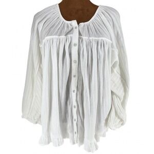 American Eagle Cotton Gauze Boho Blouse Women XS Fits Small White NWT Flowy
